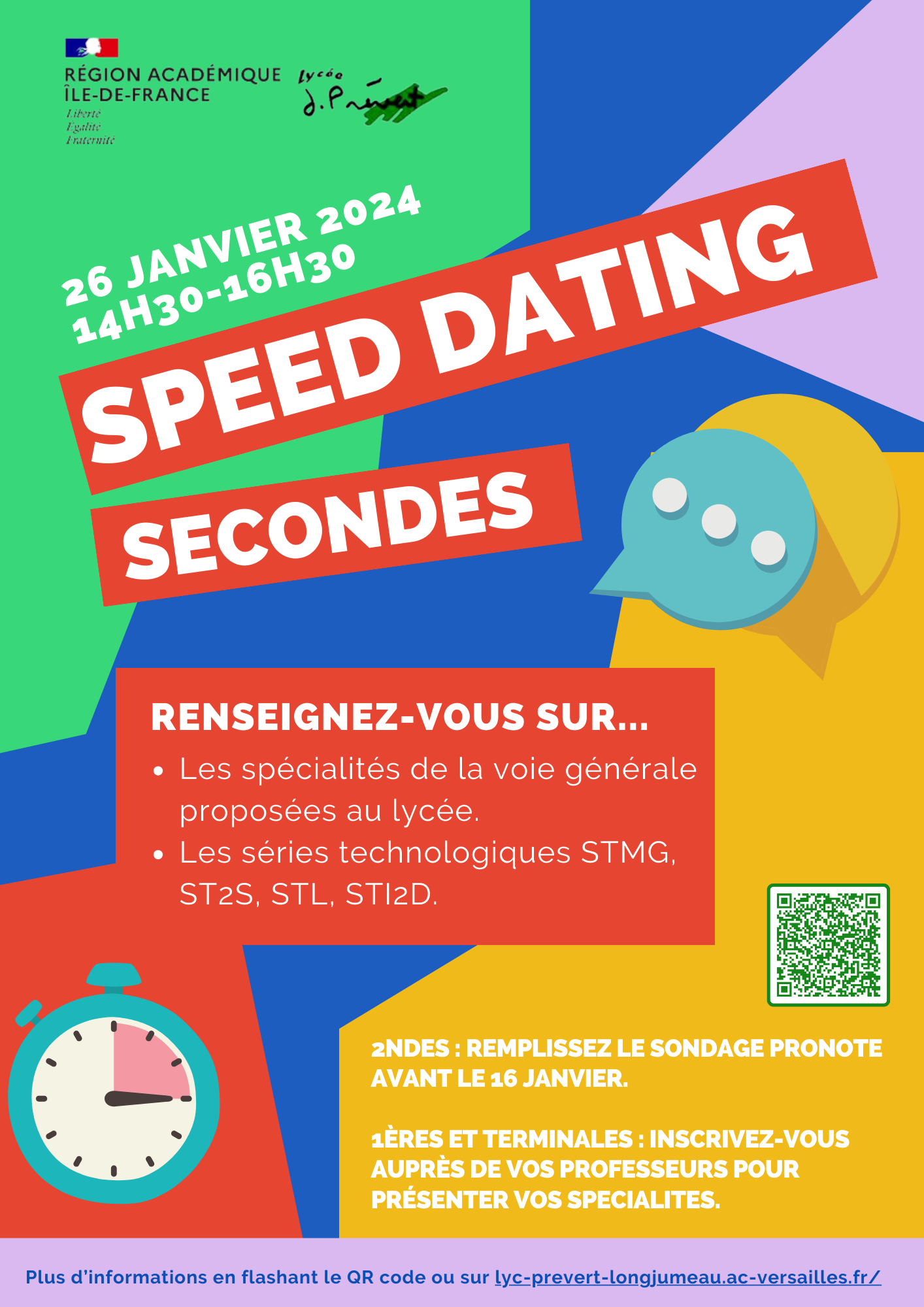 Affiche speed dating orientation secondes Lycée Jacques Prévert de Longjumeau